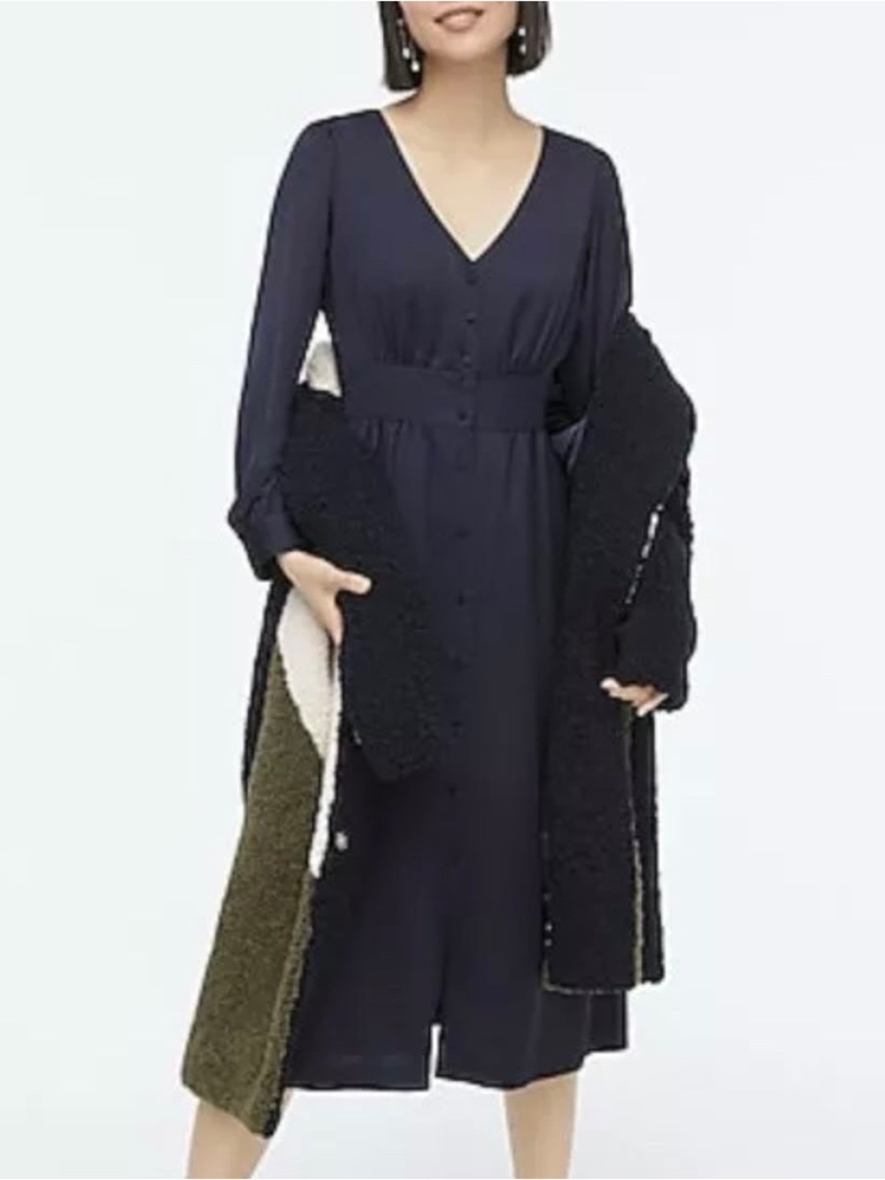 J. Crew Dress 16 Tall V-Neck Button-Front A Line
Midi Navy New